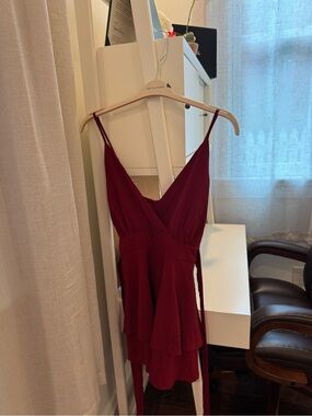 Women's Burgundy Wrap Dress/Romper- Sleeveless V-Neck